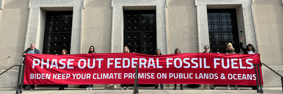 Protesters rally in front of the U.S. Interior Department in Washington, D.C.