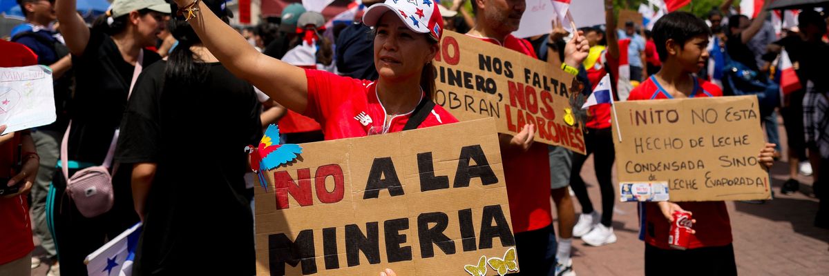 protesters rally in Panama against the Cobré mine