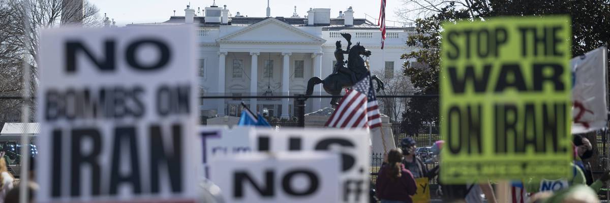 Protesters rally outside White House against US and Israeli strikes on Iran