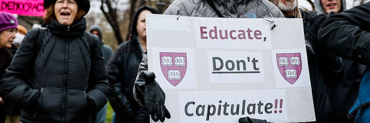 Protesters urge Harvard to stand up to Trump