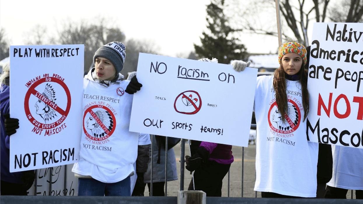 Protestors rally outside of Lambeau Field prior to the game between the Green Bay Packers and the Washington Redskins on December 8, 2019 in Green Bay, Wisconsin