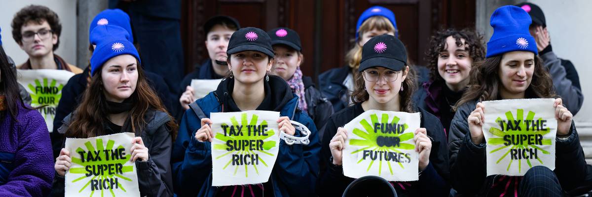 Protestors stage a demonstration, calling for US Chancellor Rachel Reeves
