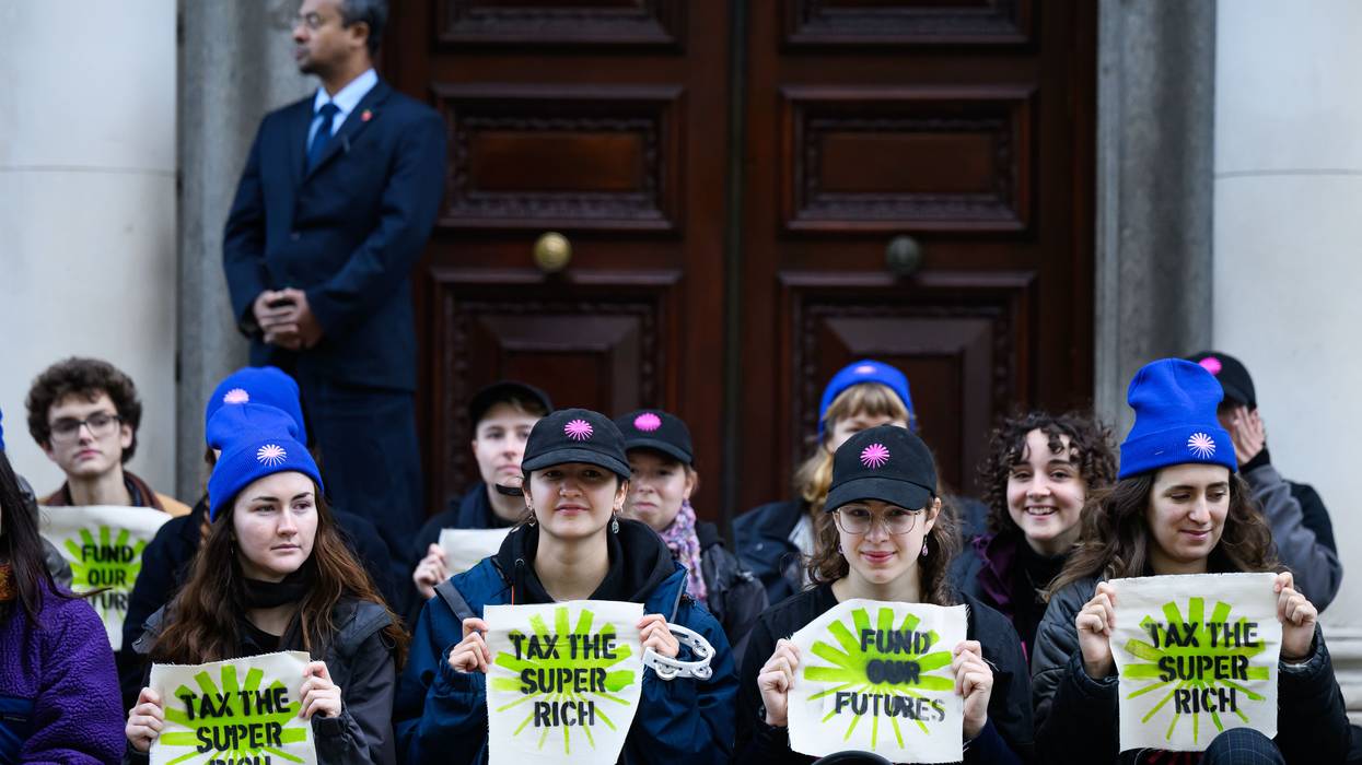 Protestors stage a demonstration, calling for US Chancellor Rachel Reeves
