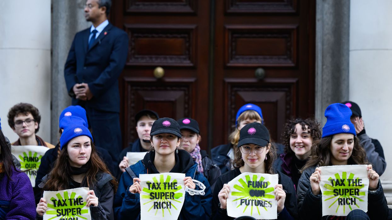 Protestors stage a demonstration, calling for US Chancellor Rachel Reeves