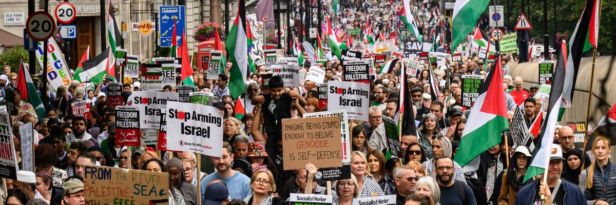 Protestors take part in a National March for Gaza