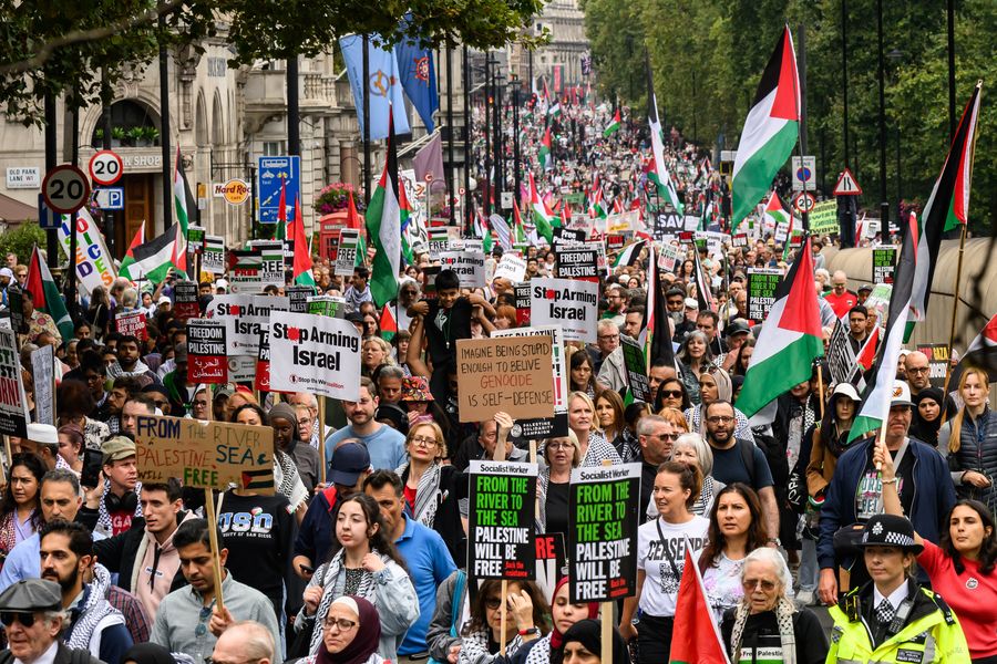 Protestors take part in a National March for Gaza