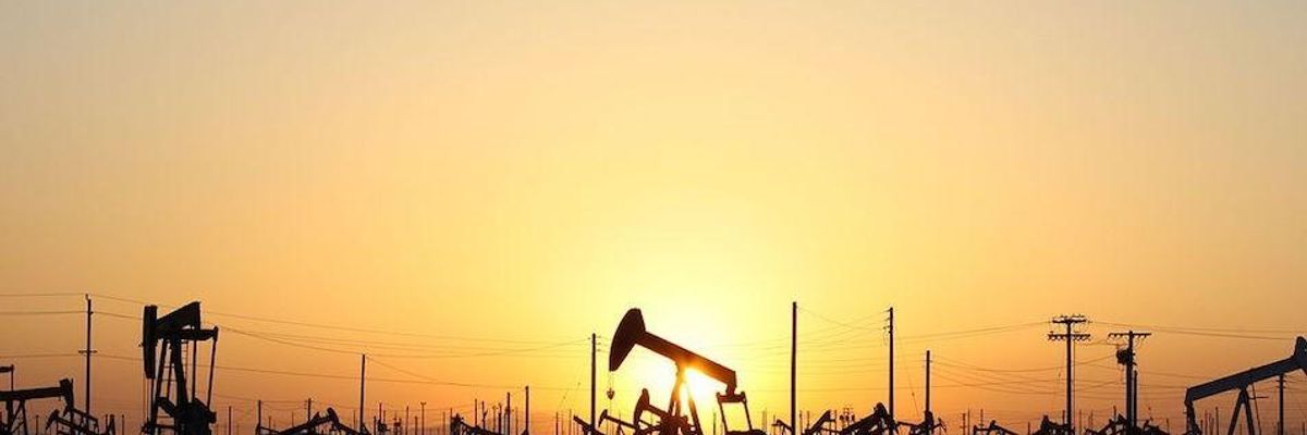Pumpjacks on Lost Hills Oil Field in California.