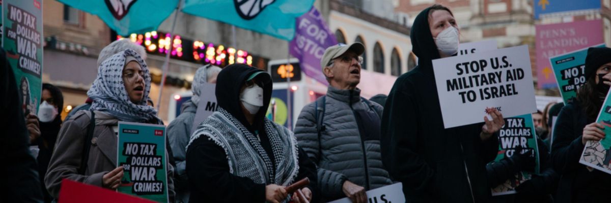 Quakers lead a protest against U.S. military aid to Israel
