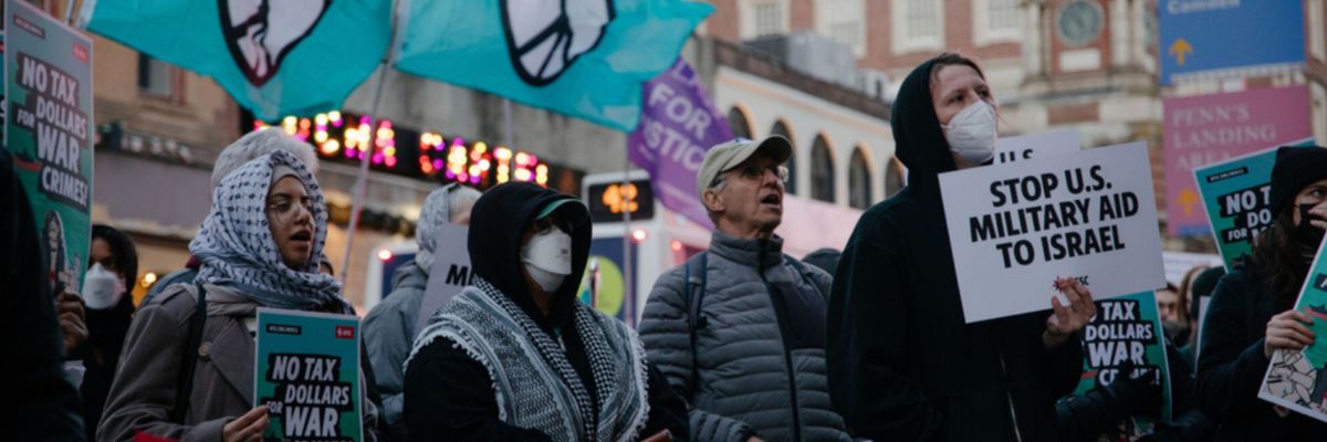 Quakers lead a protest against U.S. military aid to Israel