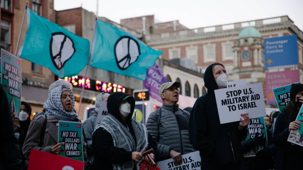 Quakers lead a protest against U.S. military aid to Israel