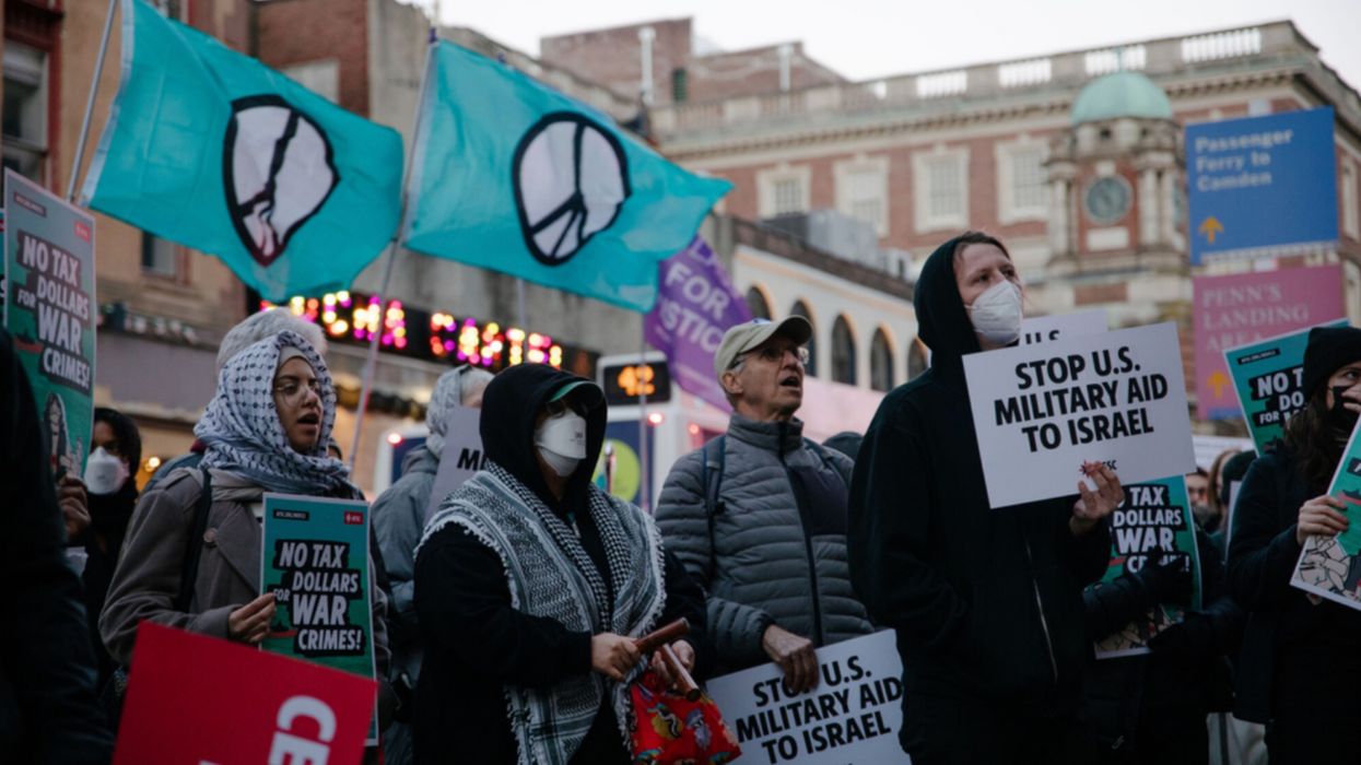 Quakers lead a protest against U.S. military aid to Israel