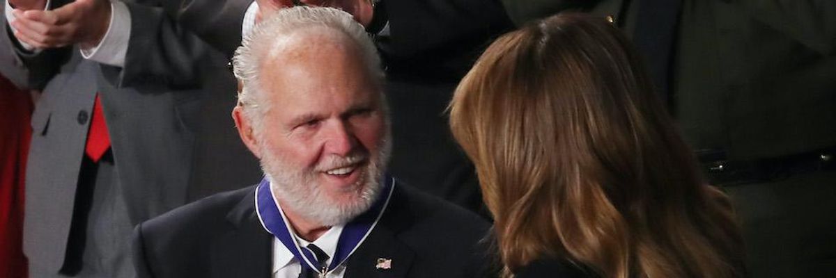 'Both Disgusting and Pure Right-Wing Genius': Trump Awards Bigoted Radio Host Rush Limbaugh Medal of Freedom