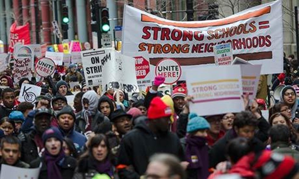 Rally against proposed public school closings in Chicago.