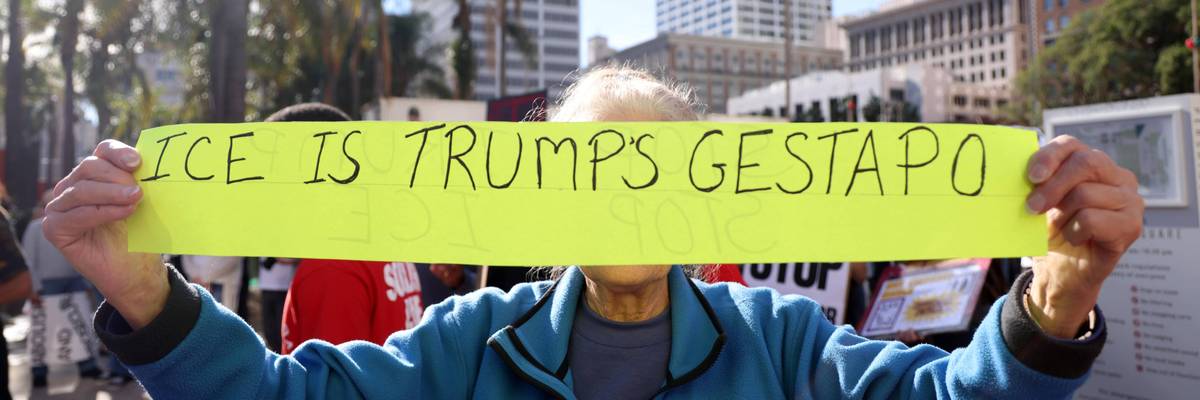 Rally, protest, ICE, protest against ICE, protest against incursion into Venezuela, Pershing Square protest, DTLA