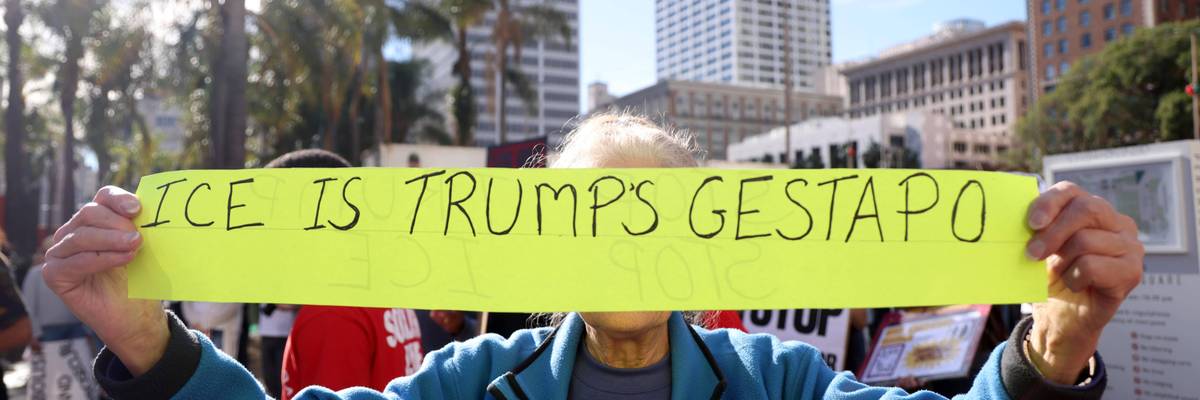 Rally, protest, ICE, protest against ICE, protest against incursion into Venezuela, Pershing Square protest, DTLA