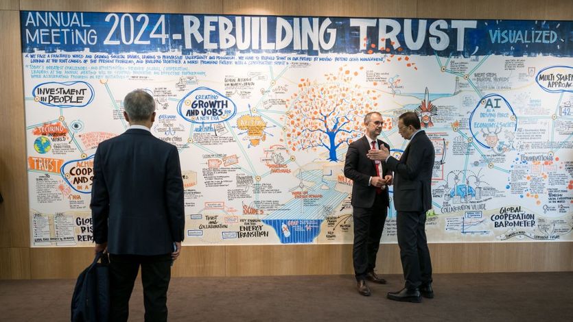 'Rebuilding Trust' sign at Davos in 2024