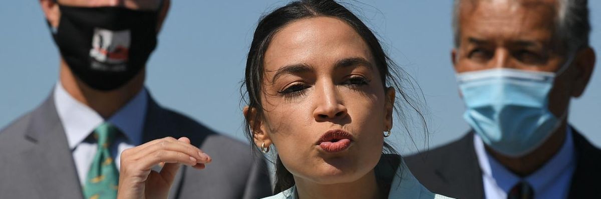 Rep. Alexandria Ocasio-Cortez (D-N.Y.) speaks during a press conference in Washington, D.C.