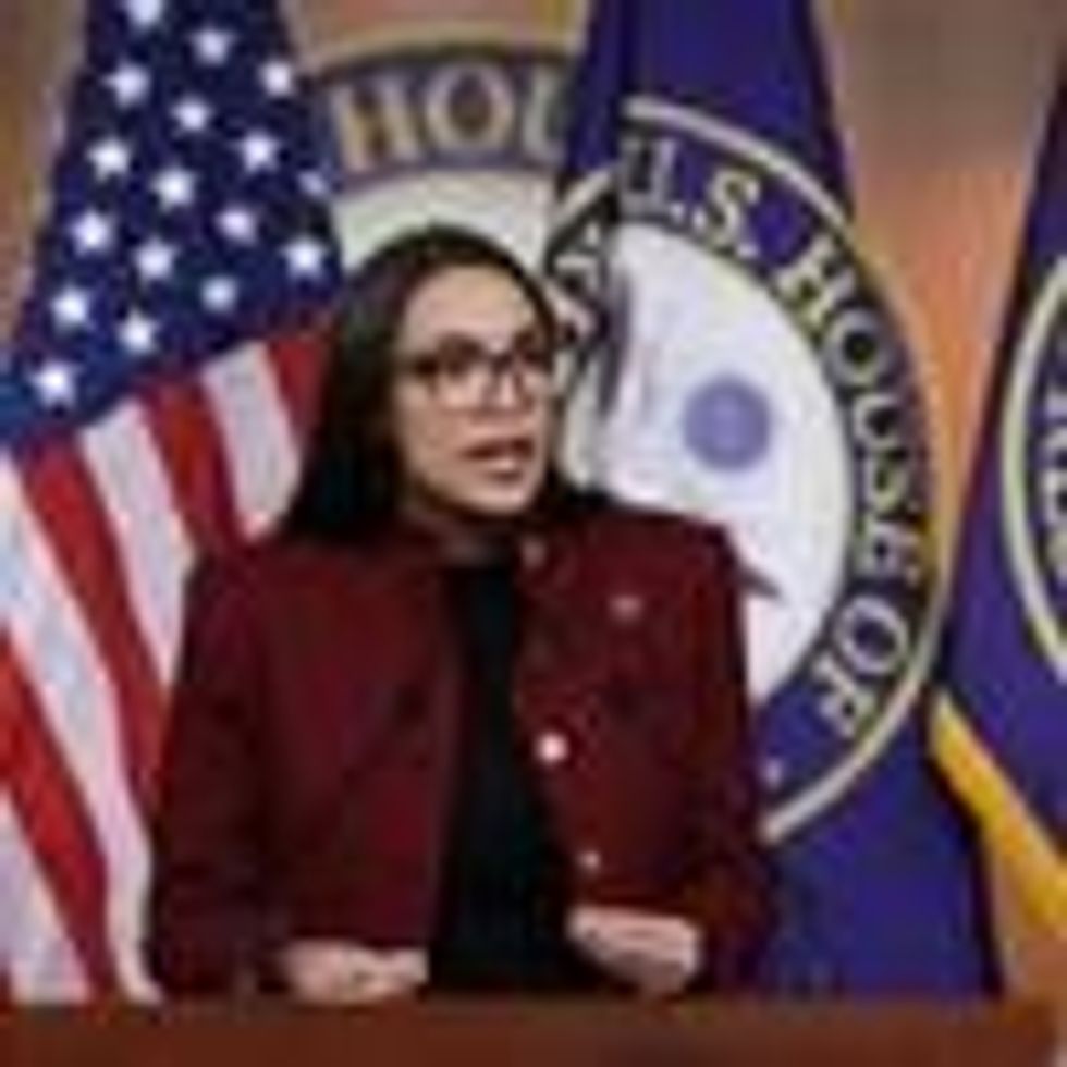 Rep. Alexandria Ocasio-Cortez speaks at a news conference