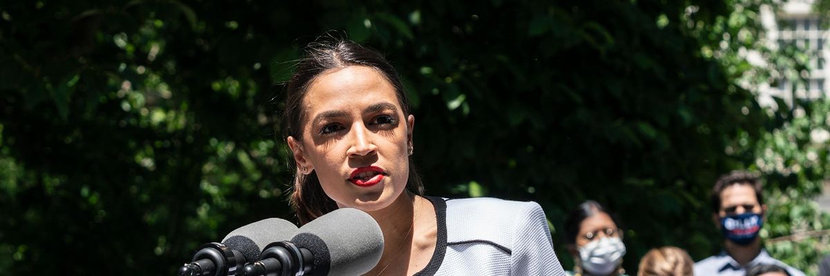 Rep. Alexandria Ocasio-Cortez speaks at a rally