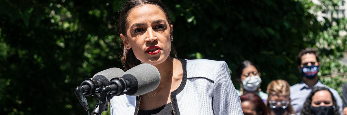 Rep. Alexandria Ocasio-Cortez speaks at a rally