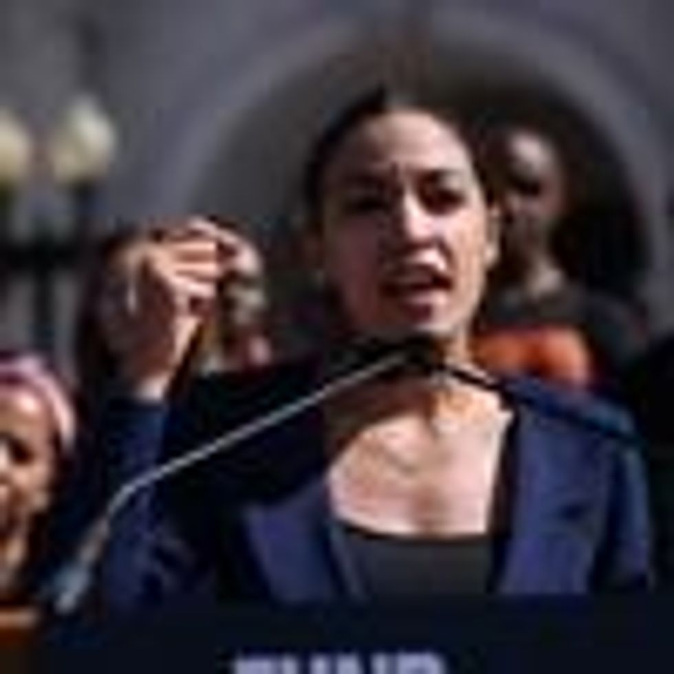 Rep. Alexandria Ocasio-Cortez speaks at a rally