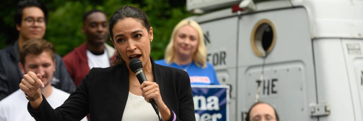 Rep. Alexandria Ocasio-Cortez speaks at a rally