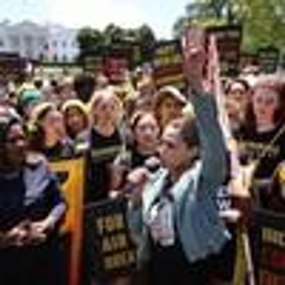 Rep. Alexandria Ocasio-Cortez speaks at a Sunrise Movement rally.