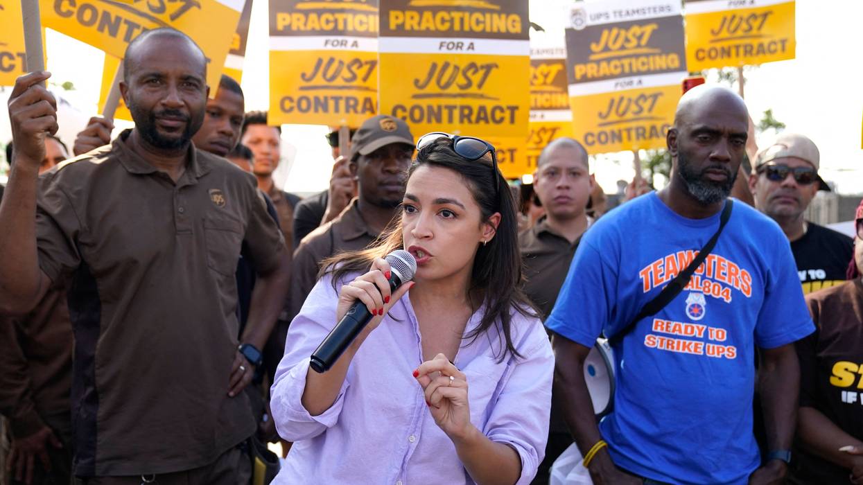 Rep. Alexandria Ocasio-Cortez speaks to UPS workers