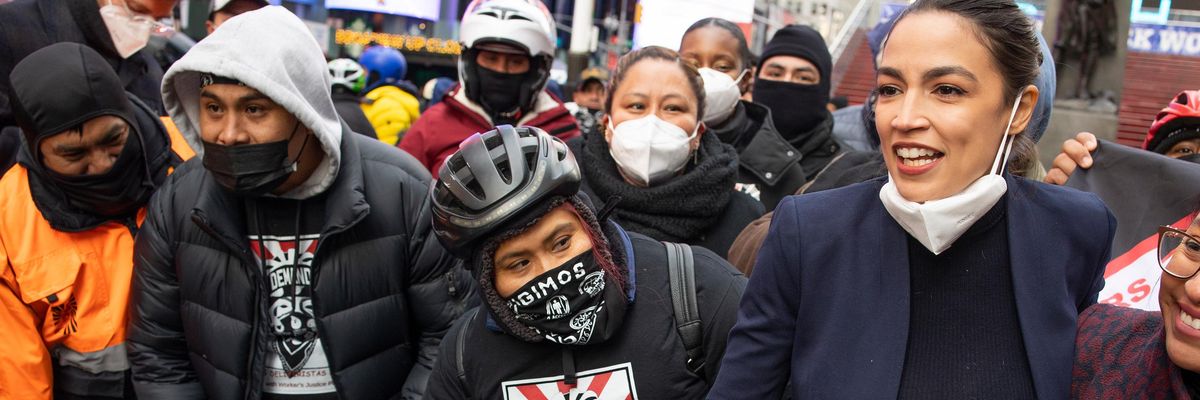 Rep. Alexandria Ocasio-Cortez with delivery workers