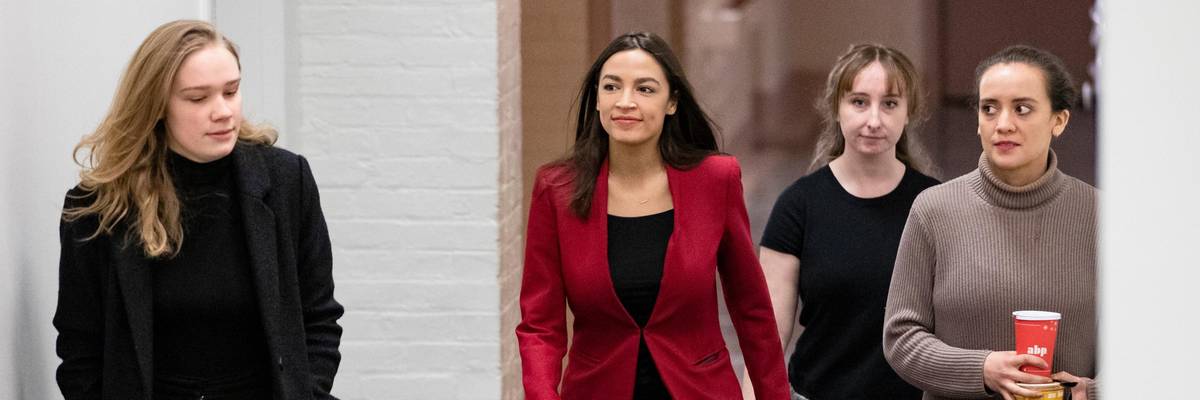 Rep. Alexandria Ocasio-Cortez with staffers.