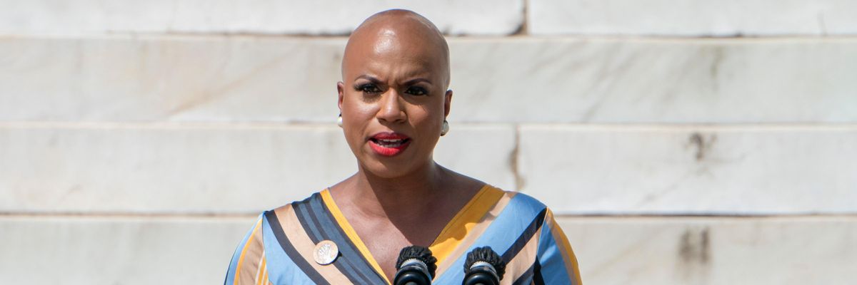 Rep. Ayanna Pressley speaks at an event