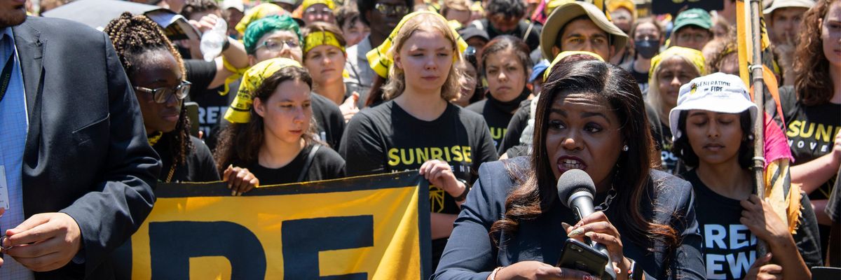 Rep. Cori Bush speaks at a climate rally
