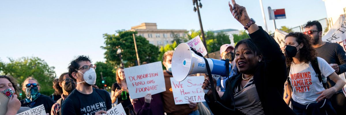 Rep. Cori Bush speaks at a rally for abortion rights