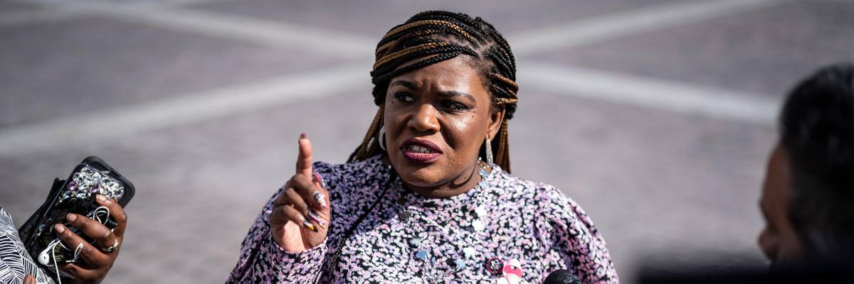 Rep. Cori Bush speaks to reporters