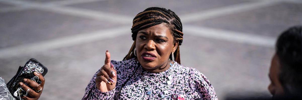 Rep. Cori Bush speaks to reporters