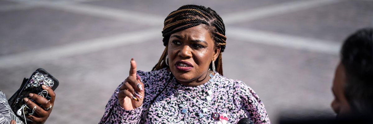 Rep. Cori Bush speaks to reporters