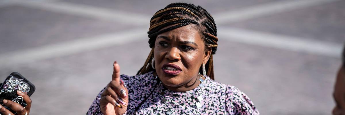 Rep. Cori Bush speaks to reporters