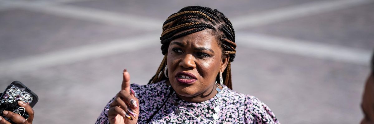 Rep. Cori Bush speaks to reporters