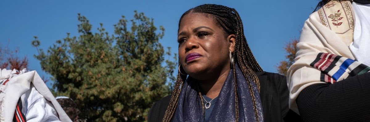 Rep. Cori Bush takes part in a Jewish prayer service outside the U.S. Capitol