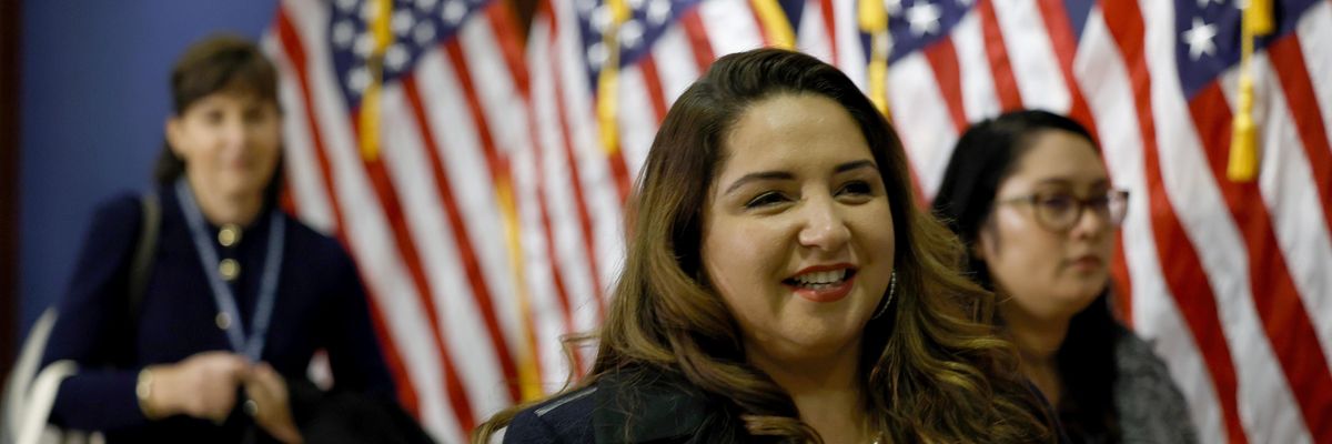 Rep. Delia Ramirez (D-Ill.) departs from an orientation meeting