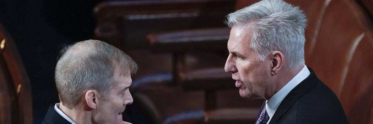 Rep.-elect Jim Jordan (R-Ohio) speaks with Rep.-elect Kevin McCarthy (R-Calif.)