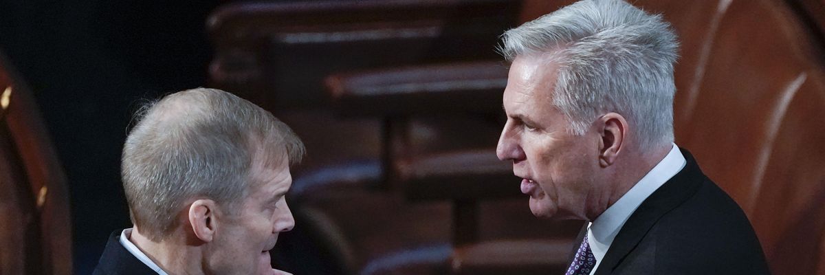 Rep.-elect Jim Jordan (R-Ohio) speaks with Rep.-elect Kevin McCarthy (R-Calif.)
