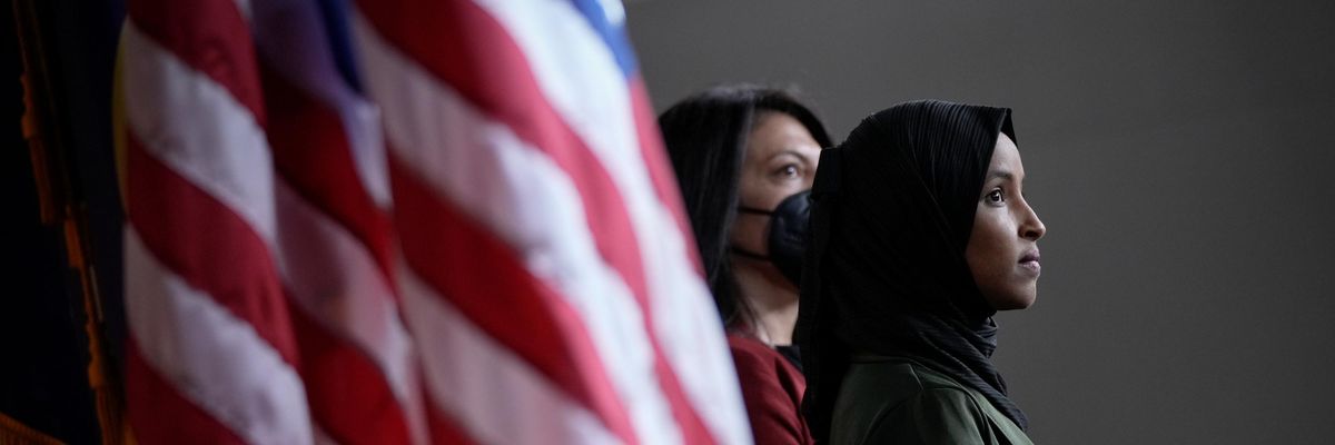 Rep. Ilhan Omar appears at a press conference