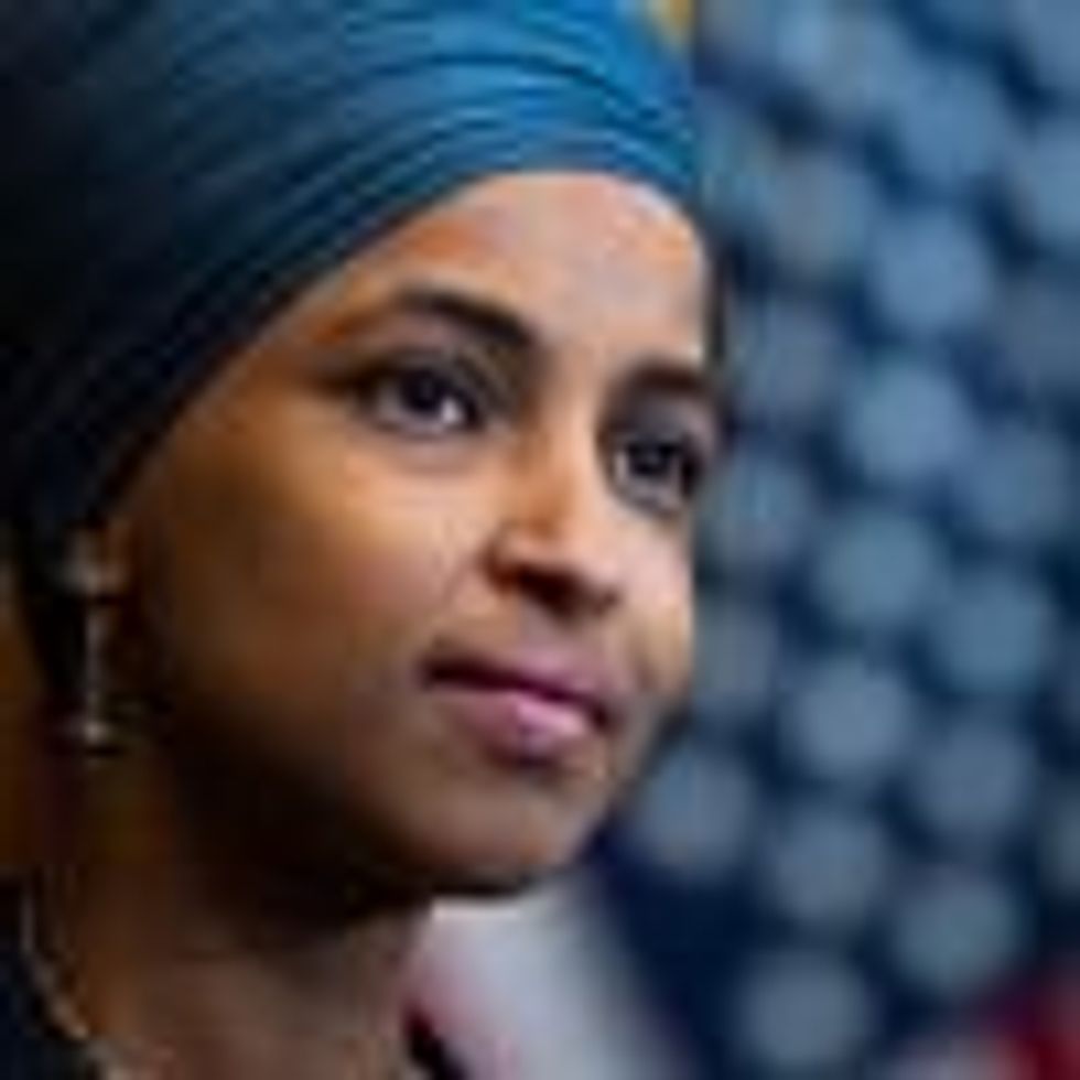 Rep. Ilhan Omar at a press conference.