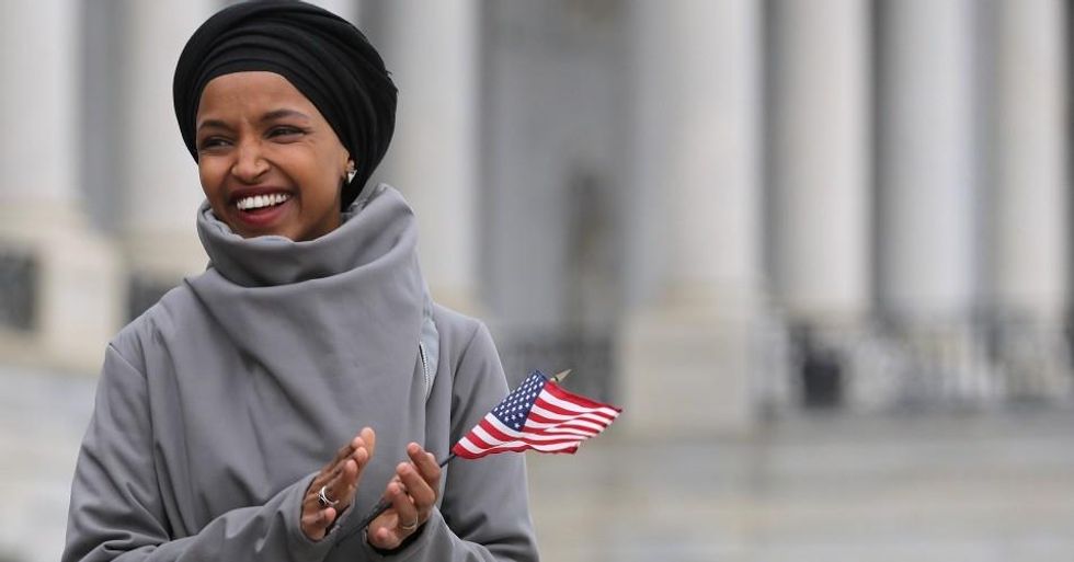 Rep. Ilhan Omar (D-Minn.) rallies with fellow Democrats before voting on H.R. 1, or the People Act, on the East Steps of the U.S. Capitol March 08, 2019 in Washington, D.C. (Photo: Chip Somodevilla/Getty Images)