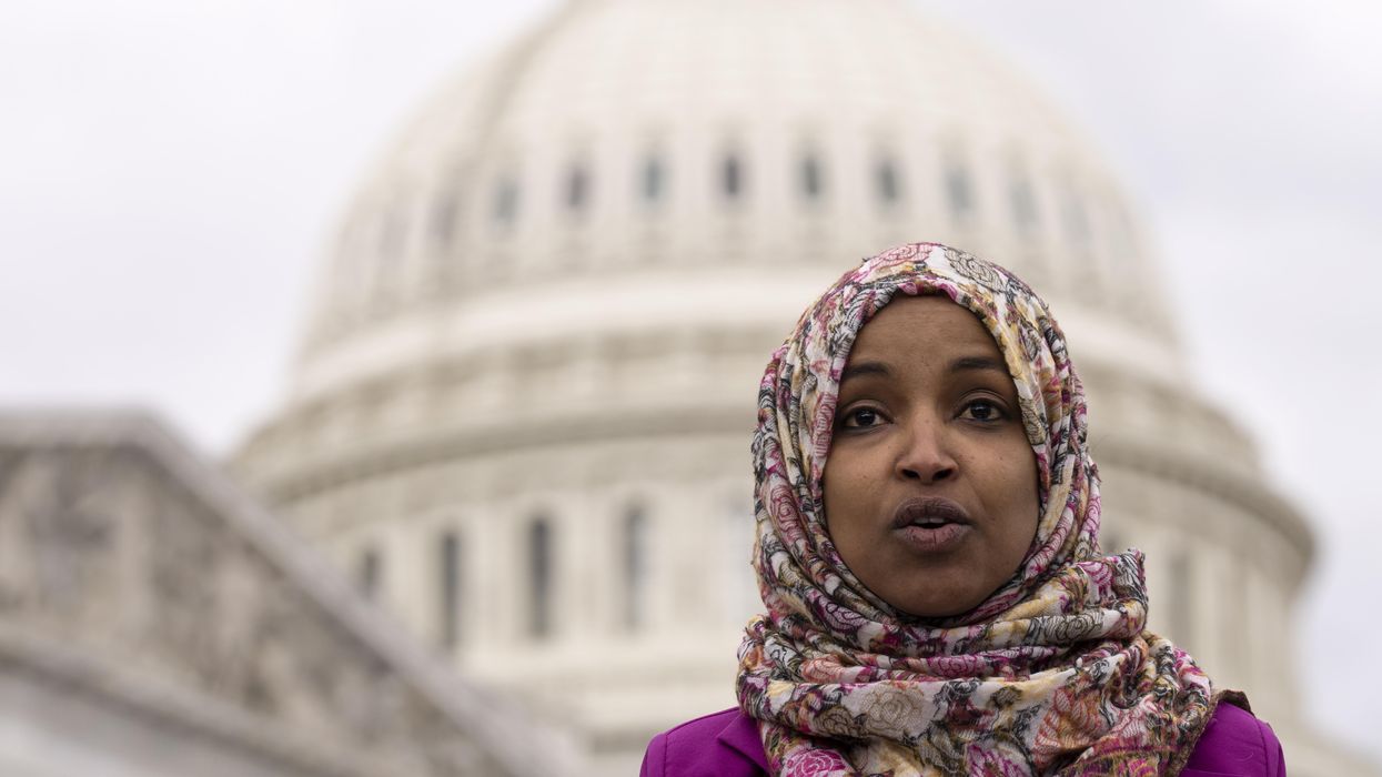 Rep. Ilhan Omar (D-Minn.) speaks during a news conference marking the sixth anniversary of the Trump administration's Executive Order 13769, also known as the Muslim ban, outside the U.S. Capitol on January 26, 2023.