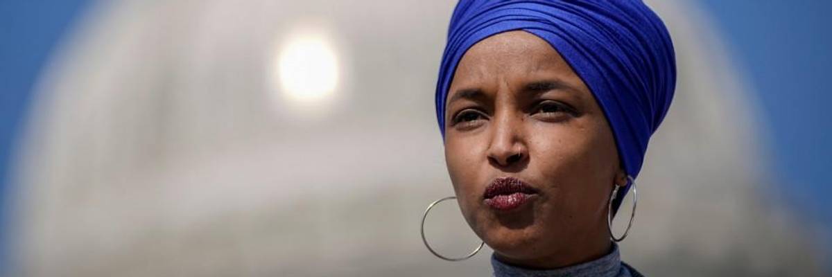Rep. Ilhan Omar speaking outside the U.S. Capitol