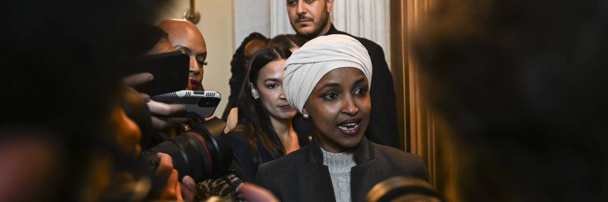 Rep. Ilhan Omar speaks to reporters