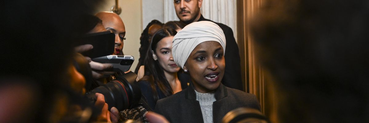 Rep. Ilhan Omar speaks to reporters