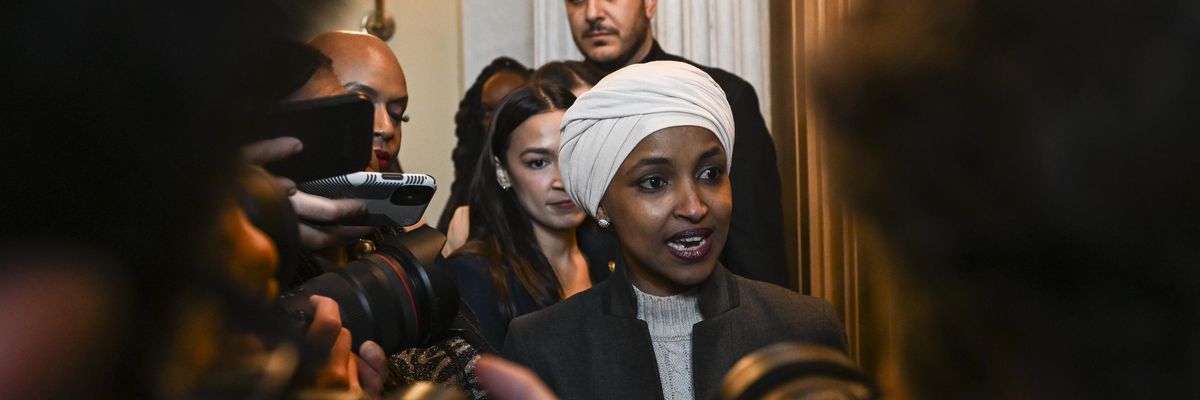 Rep. Ilhan Omar speaks to reporters